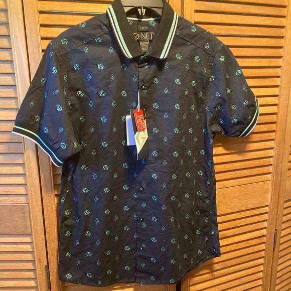 G-Net Black Slim Fitted Shirt w/Turquoise Prints - Picture 1 of 12